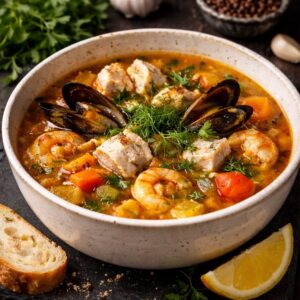 Hausgemachte Fischsuppe zum Mittagessen